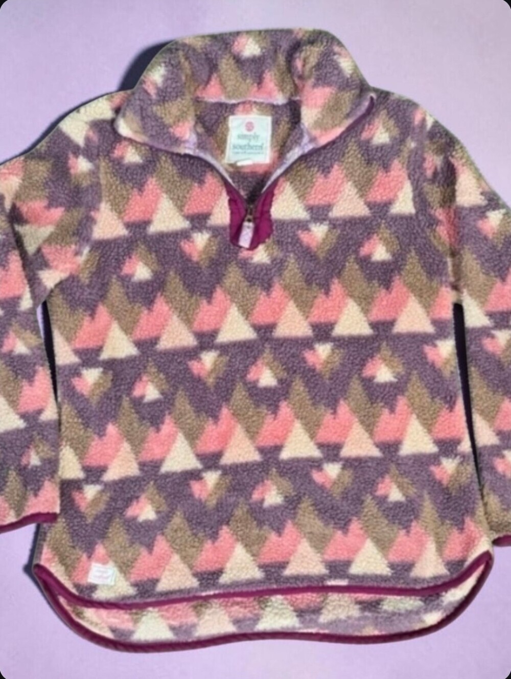 SIMPLY SOUTHERN MOCK NECK PLUSH SHERPA QUARTER ZIP PULL OVER